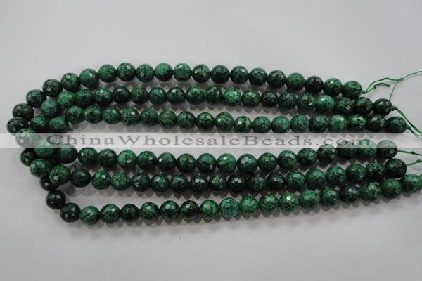 CPT215 15.5 inches 10mm faceted round green picture jasper beads