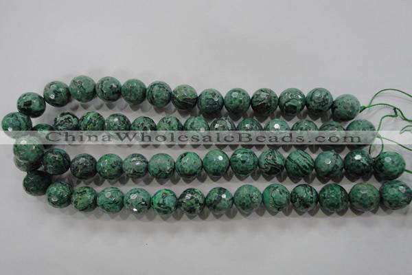 CPT217 15.5 inches 14mm faceted round green picture jasper beads