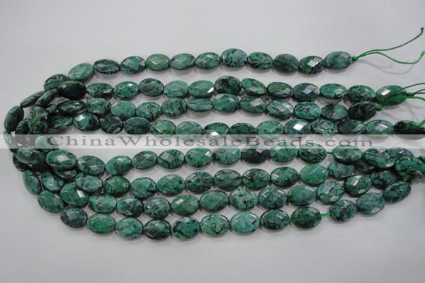 CPT237 15.5 inches 10*14mm faceted oval green picture jasper beads