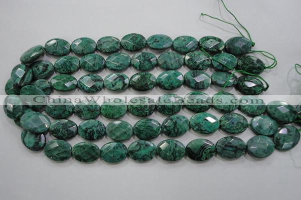 CPT240 15.5 inches 15*20mm faceted oval green picture jasper beads