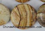 CPT260 15.5 inches 30mm flat round picture jasper beads wholesale