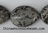 CPT358 15.5 inches 22*30mm flat teardrop grey picture jasper beads