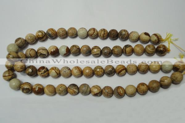 CPT504 15.5 inches 12mm faceted round picture jasper beads wholesale