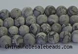 CPT570 15.5 inches 4mm round matte grey picture jasper beads