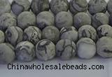 CPT571 15.5 inches 6mm round matte grey picture jasper beads