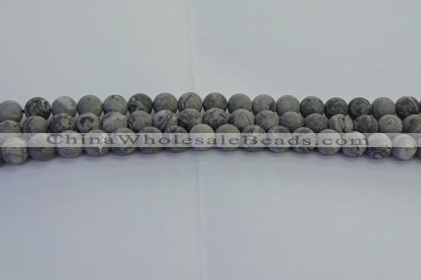 CPT572 15.5 inches 8mm round matte grey picture jasper beads