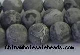 CPT573 15.5 inches 10mm round matte grey picture jasper beads