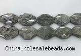 CPT582 30*40mm - 32*42mm faceted octagonal grey picture jasper beads