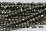 CPY03 16 inches 4mm faceted round pyrite gemstone beads wholesale