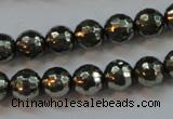 CPY106 15.5 inches 6mm faceted round pyrite gemstone beads wholesale