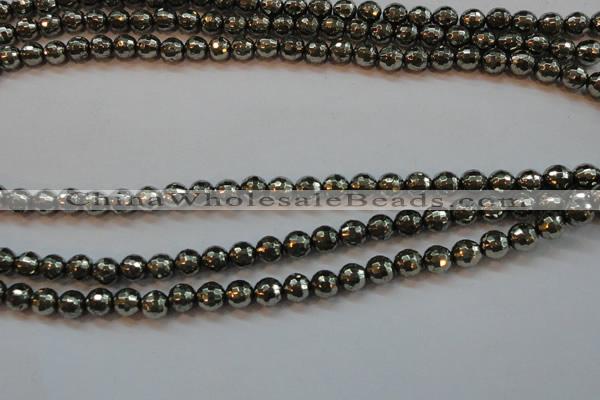 CPY106 15.5 inches 6mm faceted round pyrite gemstone beads wholesale