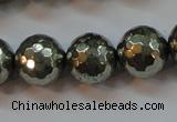 CPY108 15.5 inches 10mm faceted round pyrite gemstone beads wholesale