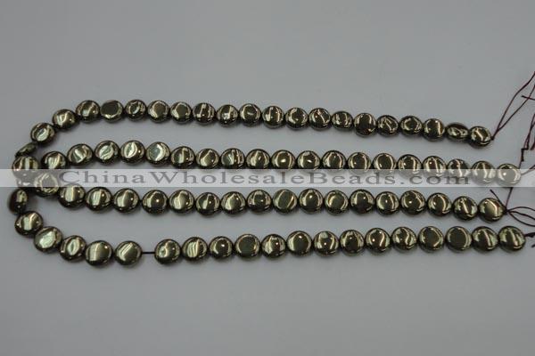 CPY221 15.5 inches 10mm flat round pyrite gemstone beads wholesale