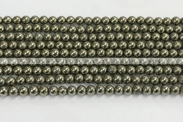 CPY260 15.5 inches 4mm round pyrite gemstone beads wholesale