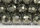 CPY266 15.5 inches 6mm faceted round pyrite gemstone beads