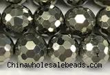 CPY267 15.5 inches 8mm round faceted pyrite gemstone beads