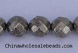 CPY30 16 inches 10mm faceted round pyrite gemstone beads wholesale