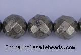 CPY31 16 inches 12mm faceted round pyrite gemstone beads wholesale