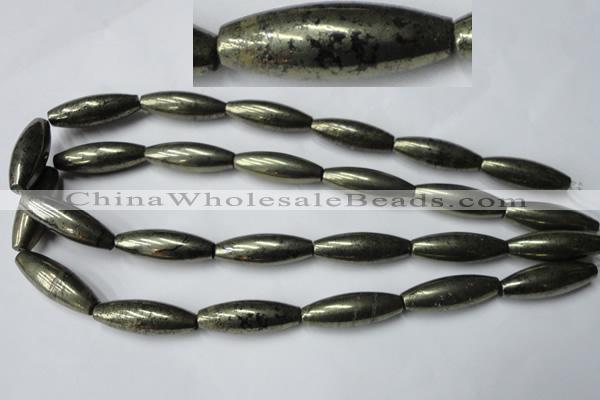 CPY368 15.5 inches 10*30mm rice pyrite gemstone beads wholesale