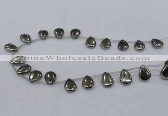 CPY385 Top drilled 13*18mm flat teardrop pyrite gemstone beads