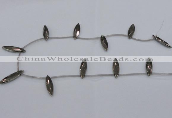 CPY398 Top drilled 8*30mm faceted marquise pyrite gemstone beads