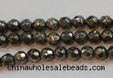 CPY49 16 inches 4mm faceted round pyrite gemstone beads wholesale