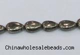 CPY576 15.5 inches 8*11mm flat teardrop pyrite gemstone beads