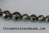 CPY615 15.5 inches 4mm - 12mm faceted round pyrite gemstone beads