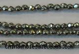 CPY72 15.5 inches 2mm faceted round pyrite gemstone beads wholesale