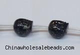 CPY788 Top drilled 10mm carved skull pyrite gemstone beads