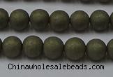 CPY813 15.5 inches 4mm round matte pyrite beads wholesale