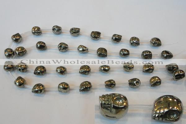 CPY85 15.5 inches 12mm carved skull pyrite gemstone beads wholesale