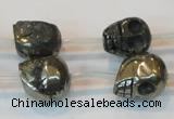 CPY87 15.5 inches 14mm carved skull pyrite gemstone beads wholesale