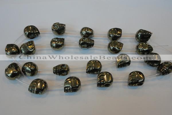 CPY89 15.5 inches 18mm carved skull pyrite gemstone beads wholesale