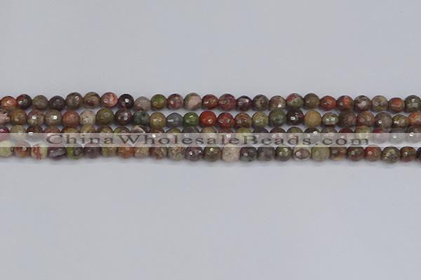 CRA161 15.5 inches 6mm faceted round rainforest agate beads