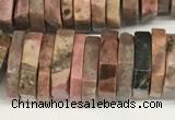 CRB1086 15.5 inches 5*20mm - 6*22mm faceted heishi rhodonite beads