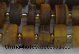 CRB1255 15.5 inches 7*14mm tyre matte yellow tiger eye beads