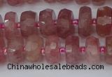 CRB1341 15.5 inches 6*10mm faceted rondelle strawberry quartz beads