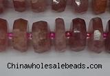 CRB1342 15.5 inches 6*12mm faceted rondelle strawberry quartz beads