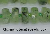 CRB1353 15.5 inches 7*14mm faceted rondelle green rutilated quartz beads