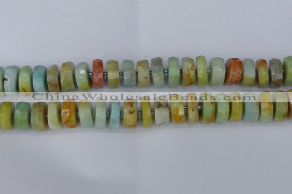 CRB1365 15.5 inches 8*18mm faceted rondelle Chinese amazonite beads