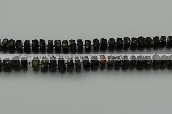 CRB1441 15.5 inches 6*10mm faceted rondelle blue tiger eye beads