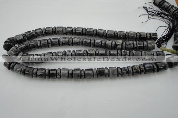 CRB147 15.5 inches 6*12mm & 10*12mm rondelle black labradorite beads