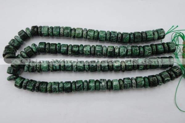 CRB162 15.5 inches 5*14mm & 10*14mm rondelle green picture jasper beads