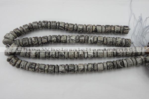 CRB163 15.5 inches 5*14mm & 10*14mm rondelle grey picture jasper beads
