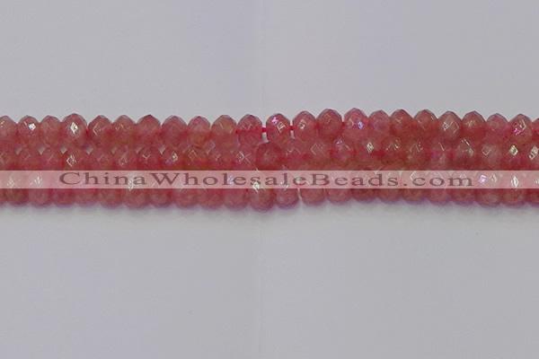 CRB1802 15.5 inches 6*10mm faceted rondelle strawberry quartz beads