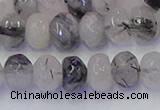 CRB1817 15.5 inches 5*8mm faceted rondelle black rutilated quartz beads