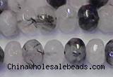 CRB1818 15.5 inches 6*10mm faceted rondelle black rutilated quartz beads