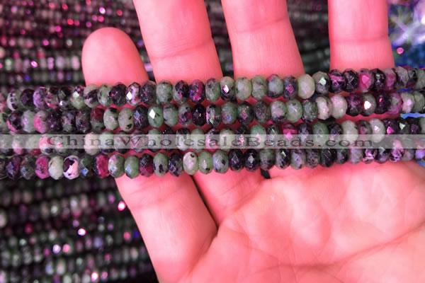 CRB1976 15.5 inches 4*6mm faceted rondelle ruby zoisite beads