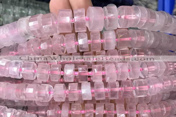 CRB2007 15.5 inches 11mm - 12mm faceted tyre rose quartz beads